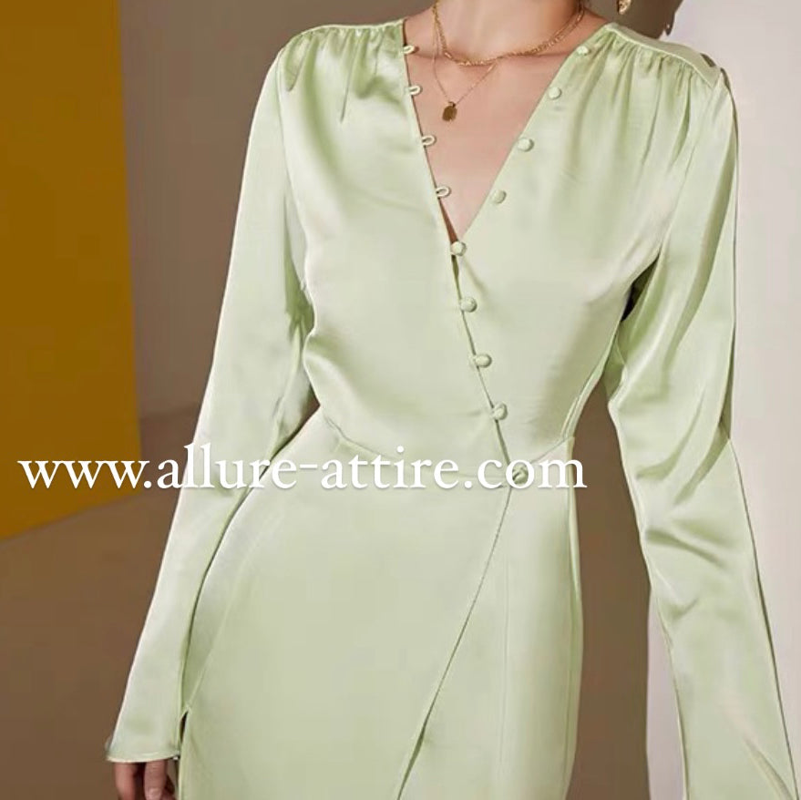 "Verdant Elegance"-sapphire long sleeve dress.