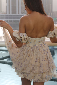 "Celestial Charm" flared chiffon summer off shoulder dress