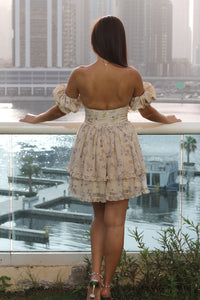 "Celestial Charm" flared chiffon summer off shoulder dress