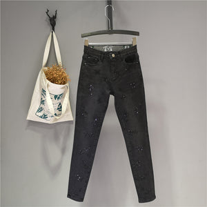 " Butterfly Diamond, High Waist-Slim Korean Pencil slim fit Pants - Jeans".