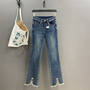 "Denim micro flared pants".