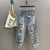 "Vintage printed ripped daddy style, street loose fit pants-jeans".