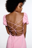 "Bubblegum Bliss" Backless linen dress