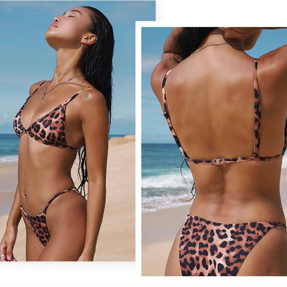 Split swimsuit/Leopard print/European and American beach style/Hot Summer 2023