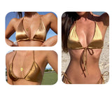 Split Golden bikini -lace up/European and American beach style/hot spring -summer 2023