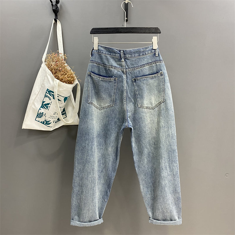 "Vintage printed ripped daddy style, street loose fit pants-jeans".