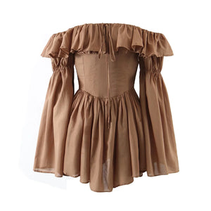 ‘Cinnamon Spice’ Off-Shoulder Ruffle Sleeves Beach Dress.