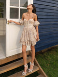 "Celestial Charm" flared chiffon summer off shoulder dress