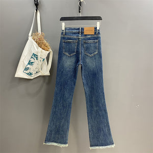 "Denim micro flared pants".