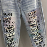 "Vintage printed ripped daddy style, street loose fit pants-jeans".