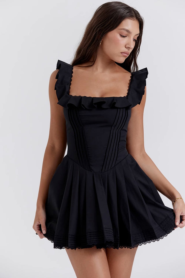 "Midnight Elegance " ruffled baby doll dress