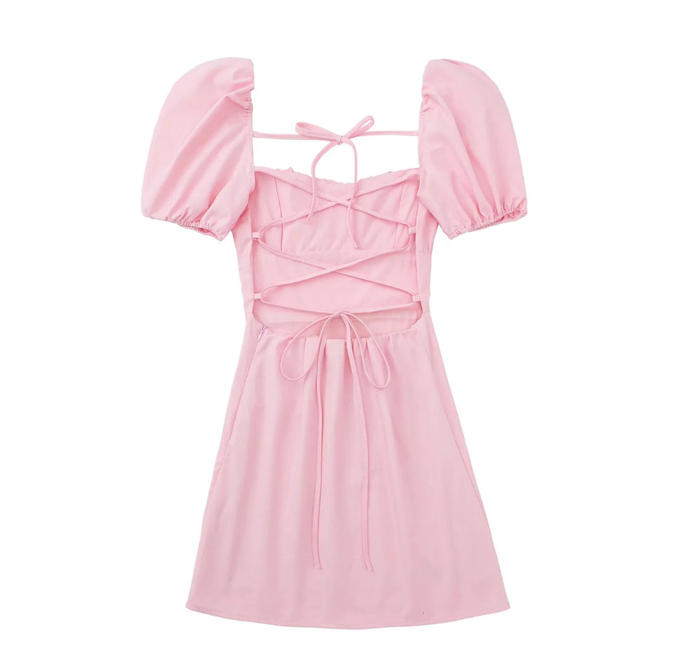 "Bubblegum Bliss" Backless linen dress