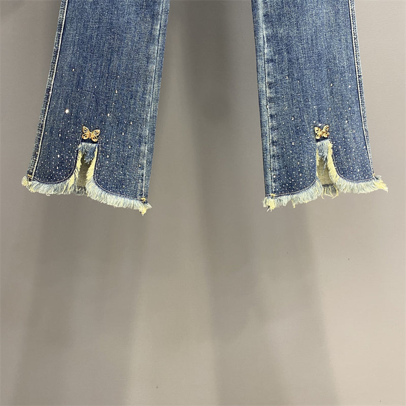 "Denim micro flared pants".