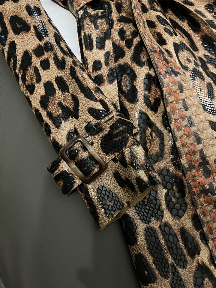 Snakeskin, leopard print, long trench coat