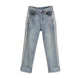 " Celebrity worn-out side webbing pipe cropped pants- loose casual jeans ".