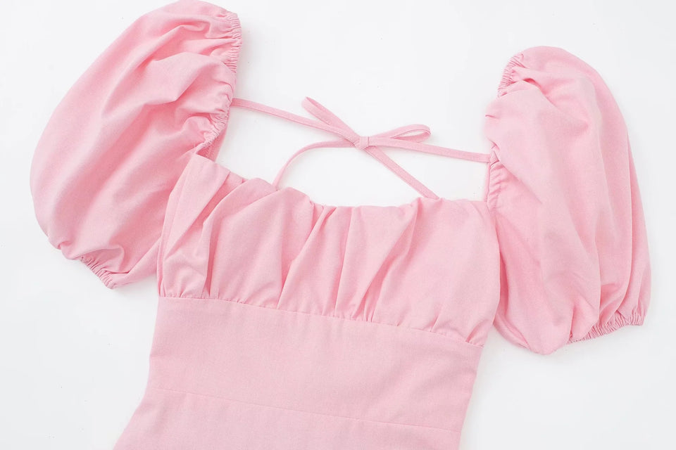 "Bubblegum Bliss" Backless linen dress