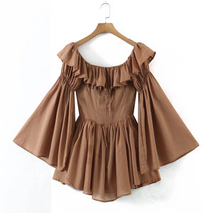 ‘Cinnamon Spice’ Off-Shoulder Ruffle Sleeves Beach Dress.