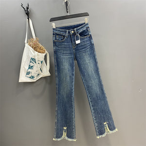 "Denim micro flared pants".