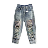 "Vintage printed ripped daddy style, street loose fit pants-jeans".